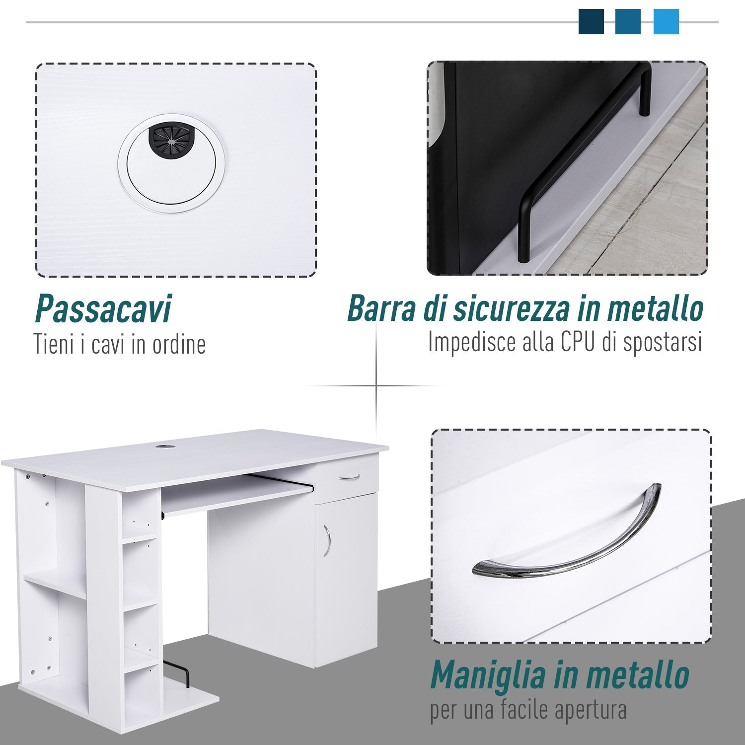 desk for ergonomic pc with shelves and white removable keyboard plane - Borgè