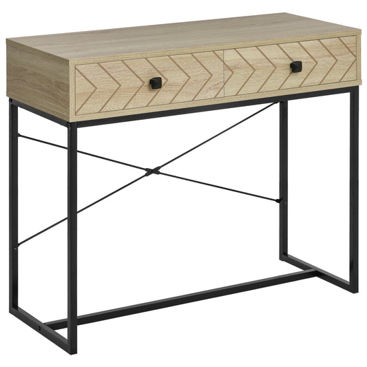 Fiorino | Vintage Console Table in Wood and Black Metal for a Contemporary Design Entrance, 2 Drawers 90x35x76cm