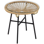 Round Garden Coffee Table Boho Style PE Rattan and Glass, Ø50x50cm, Beige - Borge' Group Limited