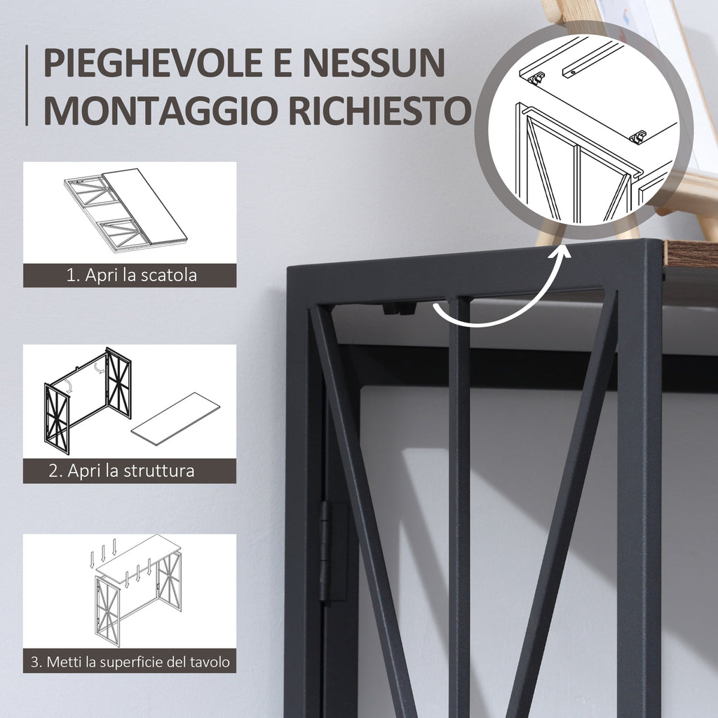 Table Consolidation of Entrance Industrial Style Folding Wood and Metal, 100x38x80cm, Marrone - Borgè