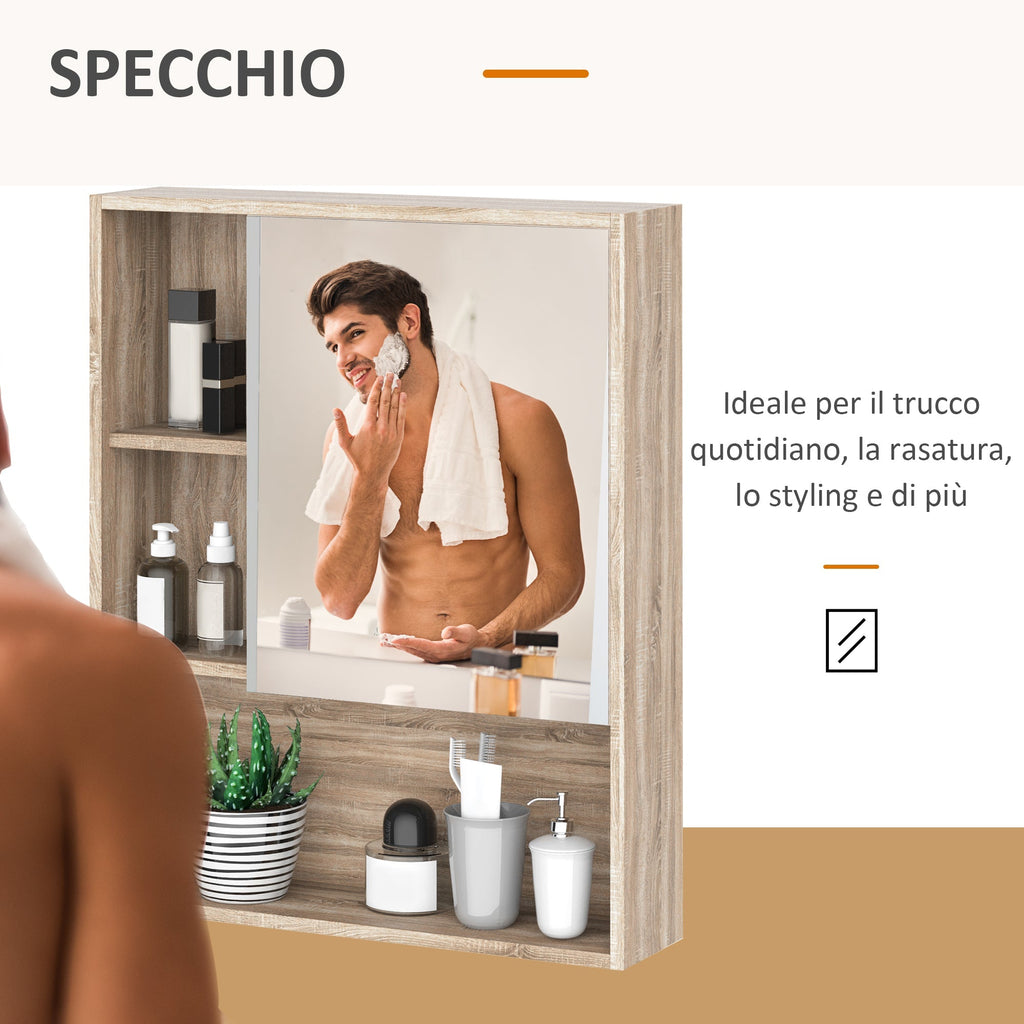 kleankin mirror cabinet for bathroom with adjustable shelf oak wall mounting - Borgè