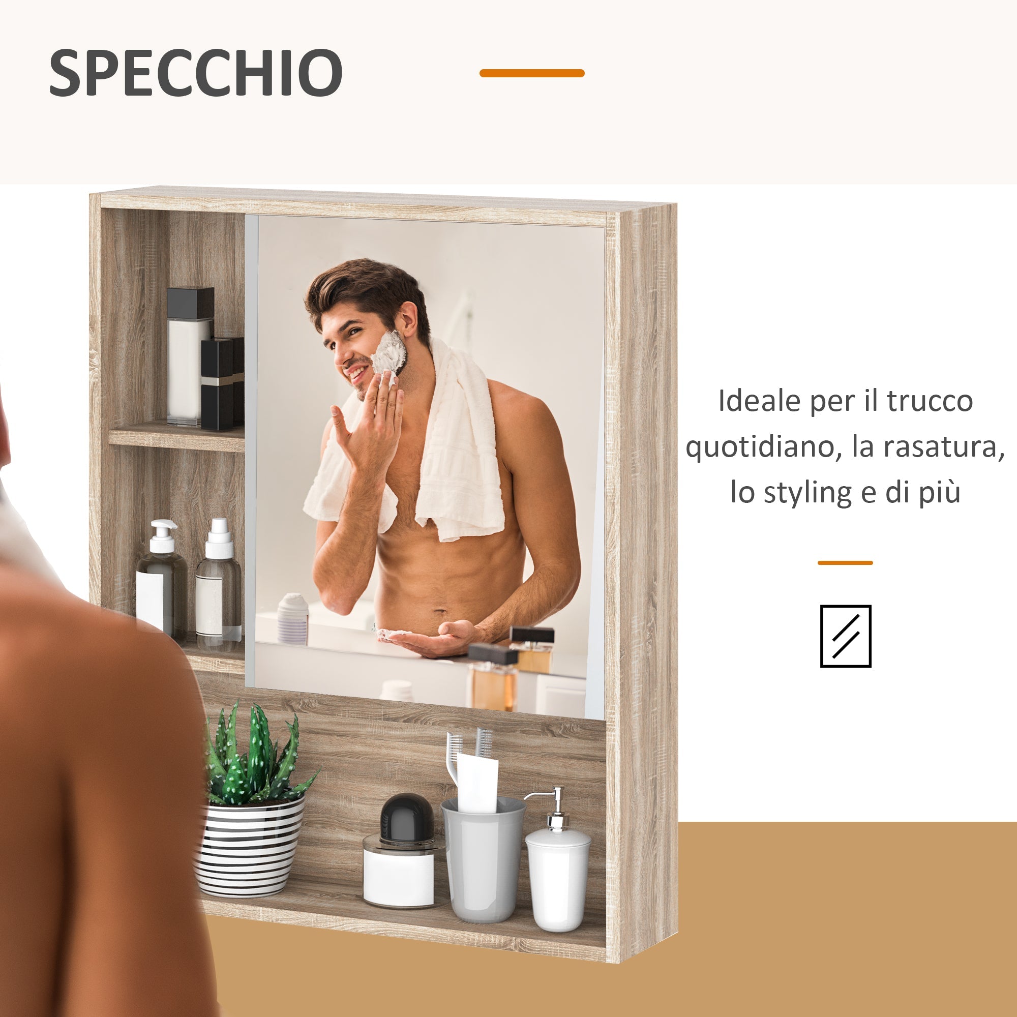kleankin mirror cabinet for bathroom with adjustable shelf oak wall mounting - Borgè