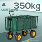 Steel Garden Cart with Folding Side Walls and 4 Wheels, Capacity 342L, Green - Borge' Group Limited