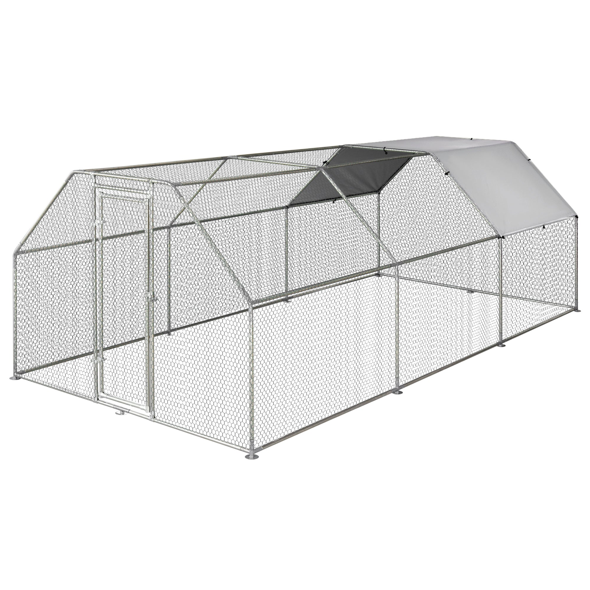 Waterproof Galvanized Metal Chicken Coop, Chicken Run with Door and Oxford Cover, 280x570x195cm - Borge' Group Limited