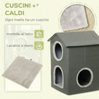 Two Level Cat House with Washable Cushions 3 Entrances, 42x46x59.5 cm, Grey - Borge' Group Limited