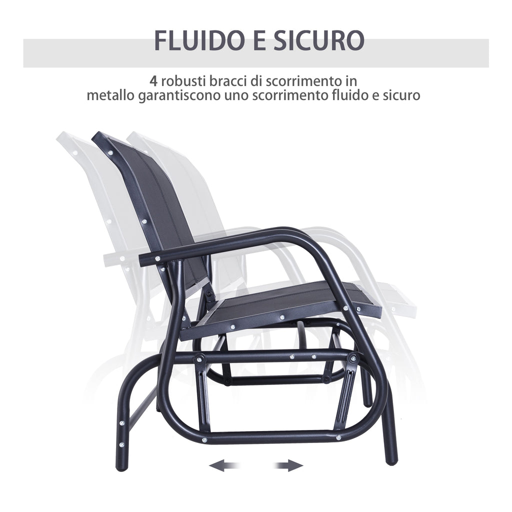 2-Seater Garden Swing Bench in Metal and Breathable Mesh Fabric, 120x70x85cm, Black - Borge' Group Limited