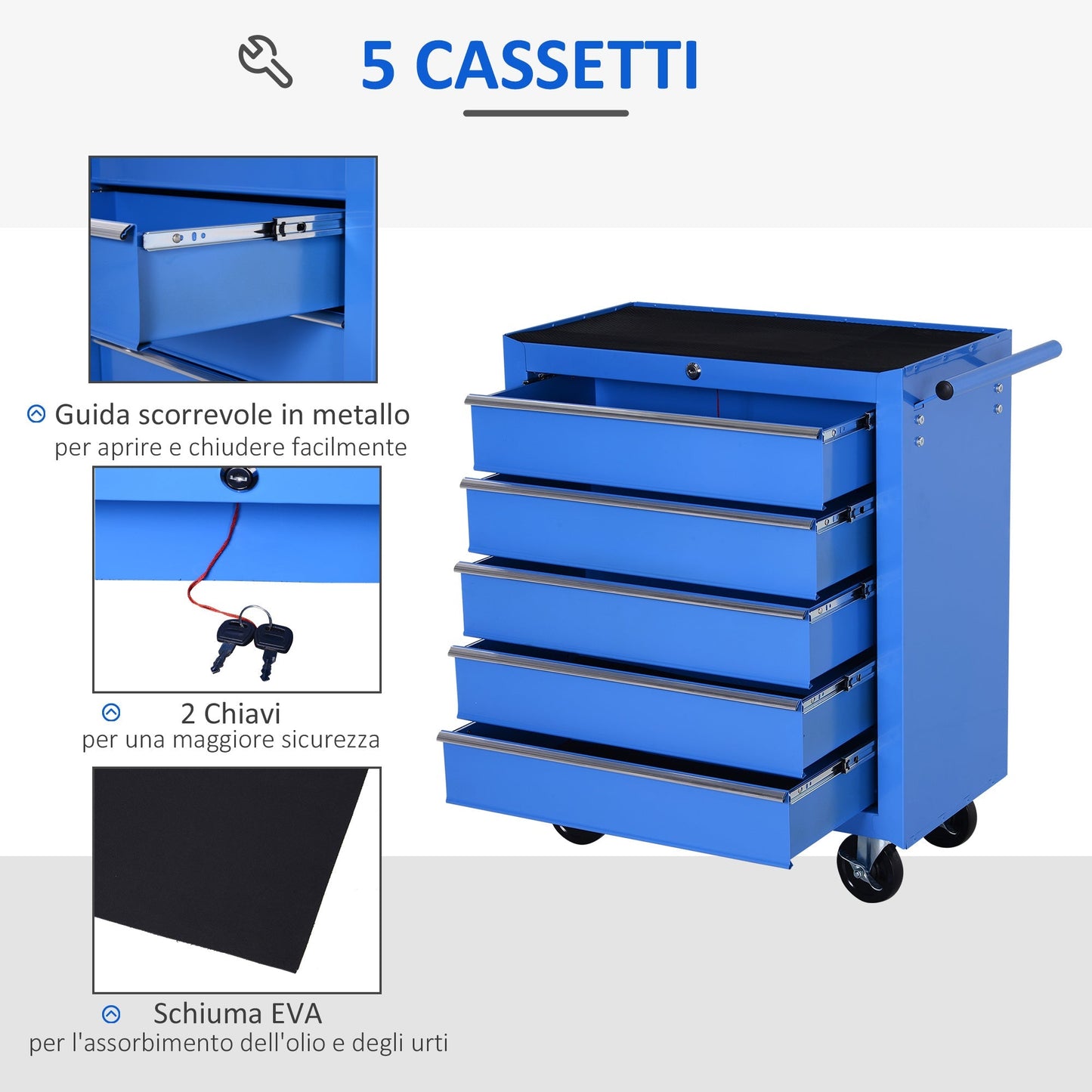 Homcom workshop trolley with 5 workpieces labor doors 67.5x33x77cm