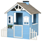 Outsunny house for outdoor wooden children, age 3-7 years, 151x112.5x142cm, blue - Borgè