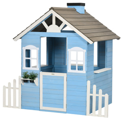 Outsunny house for outdoor wooden children, age 3-7 years, 151x112.5x142cm, blue - Borgè