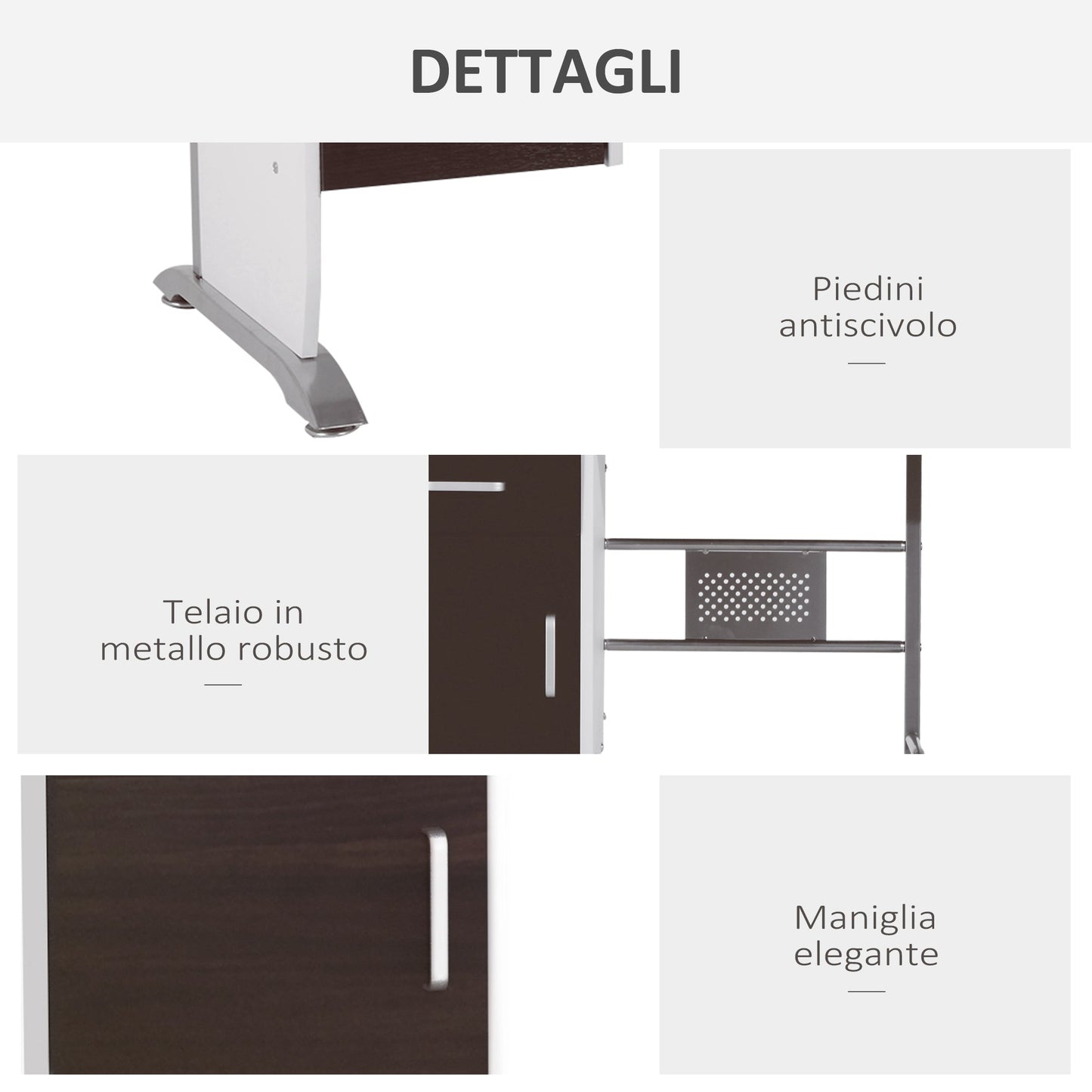 Desk PC office door with wooden drawers, 100x52x75cm, walnut color - Borgè