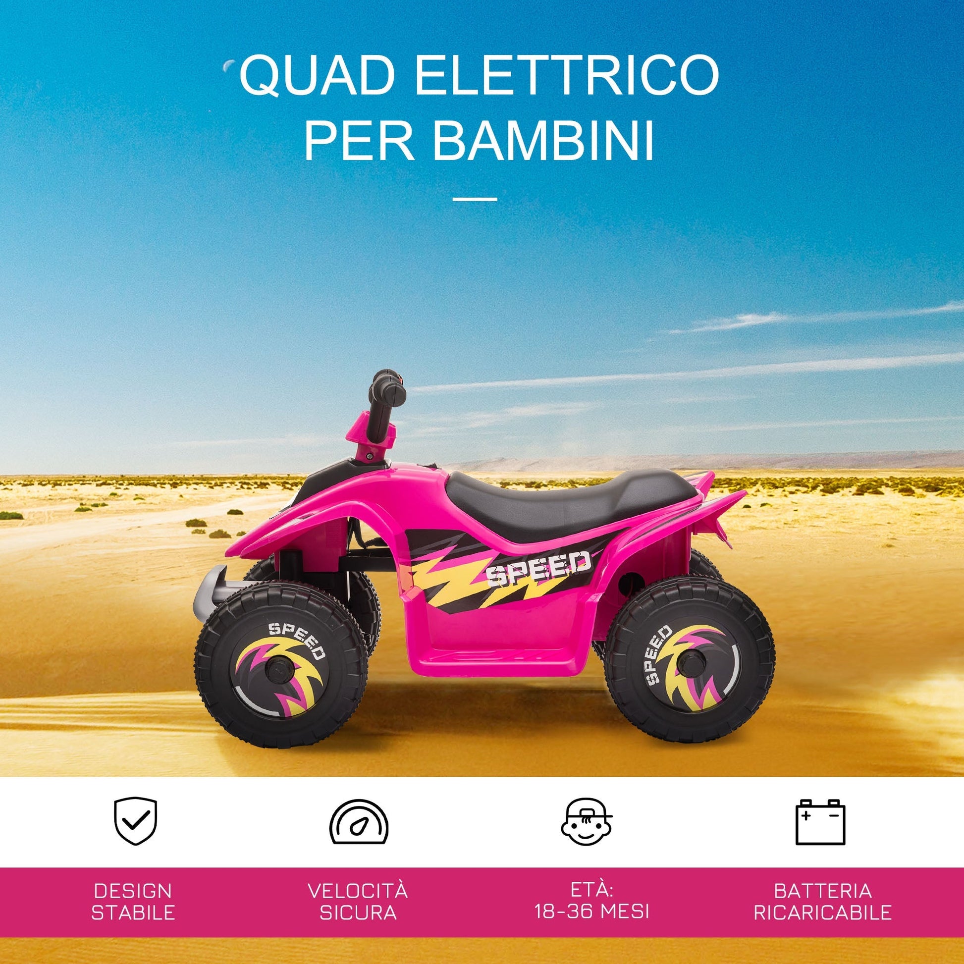 quad for electric children with 6V rechargeable battery, speed 2.8-4.6km/h, age 18-36 months, 72x40x45.5cm, pink - Borgè