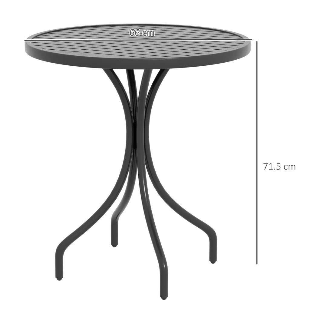 Outsunny round garden table with steel slat top, Ã˜66x71.5cm, black - Borgè