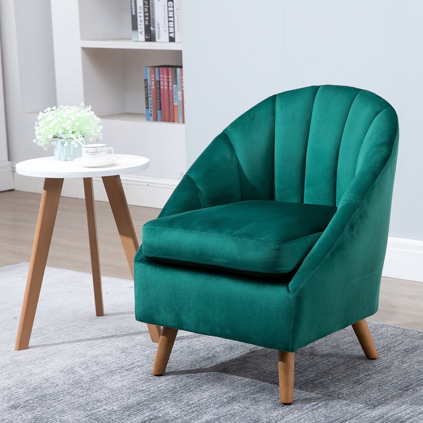 armchair with green velvet coating and wooden legs - Borgè