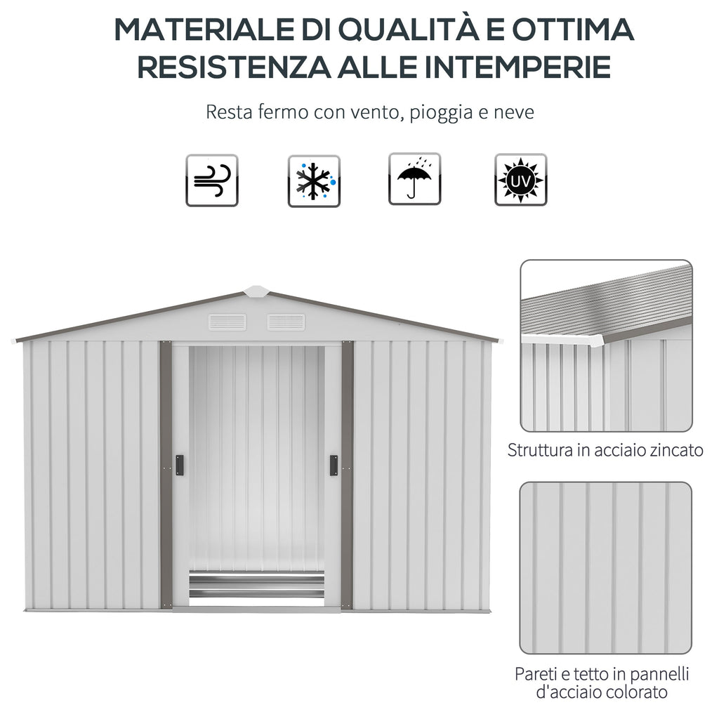 Outsunny garden house with double sliding doors, in steel and pp, 277x195x192cm, silver - Borgè