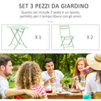 Green Metal Garden and Outdoor Table and Chair Set, 3-Piece Folding and Space-Saving Set - Borge' Group Limited