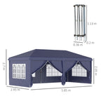 Gazebo 6x3 m Folding Garden, Steel and Polyester with 6 Side Panels, Blue - Borge' Group Limited
