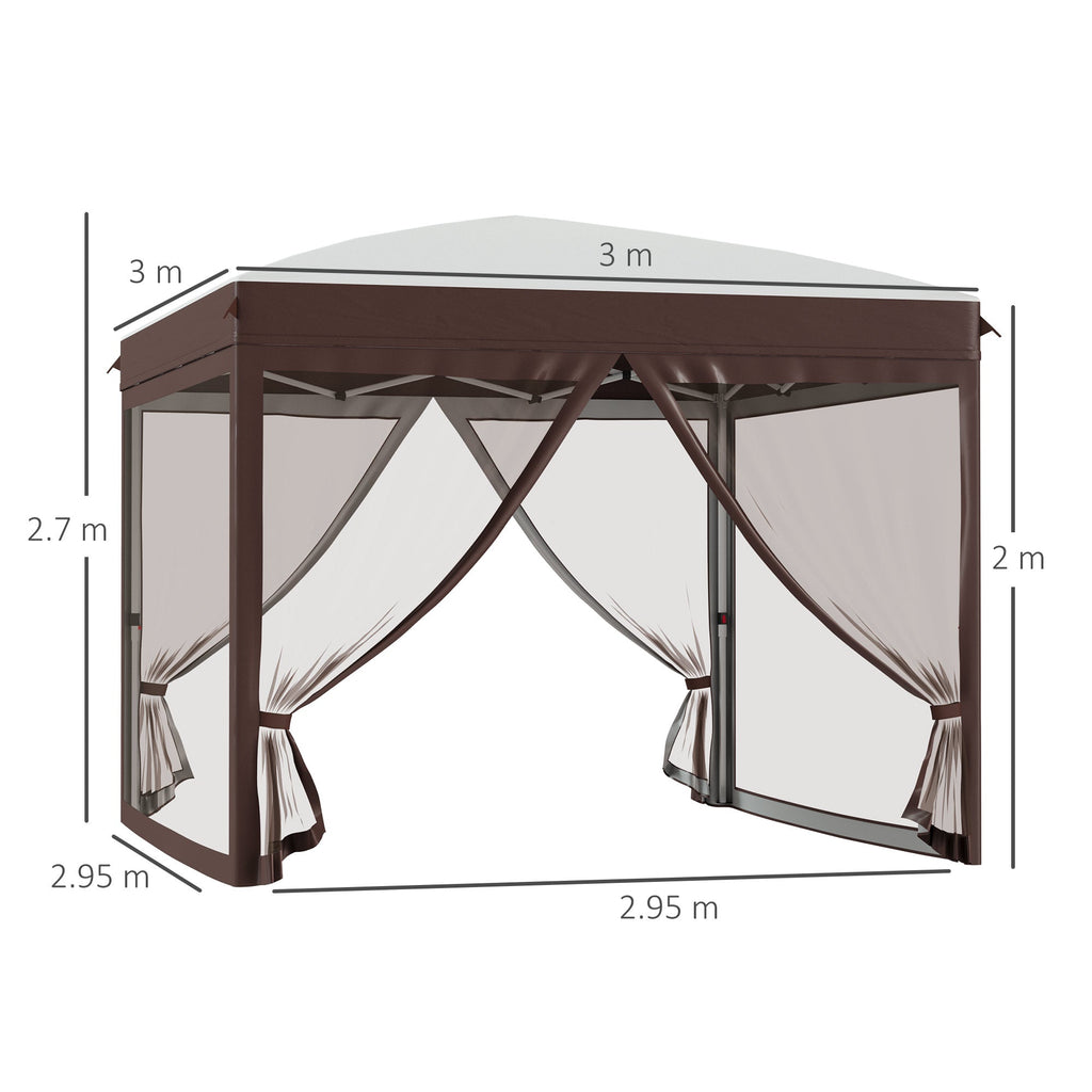3x3m Garden Gazebo with Mosquito Net and Carry Bag with Wheels, Cream - Borge' Group Limited