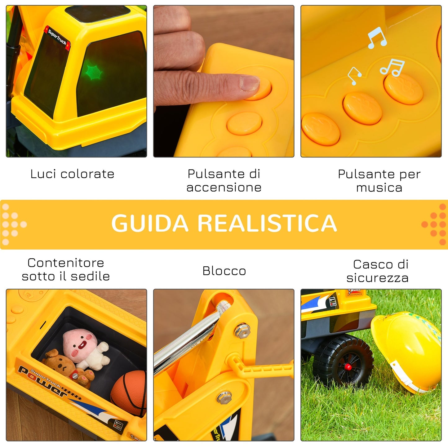 Ruspa toy 2 in 1 with excavator and bordering, hidden compartment, game rideable children 2-3 years, 90x28x58cm, yellow - Borgè