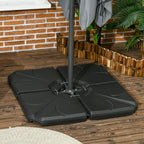 4-Piece HDPE Umbrella Base, Fillable with Water and Sand max 18kg, 103x103x8.3 cm, Black - Borge' Group Limited