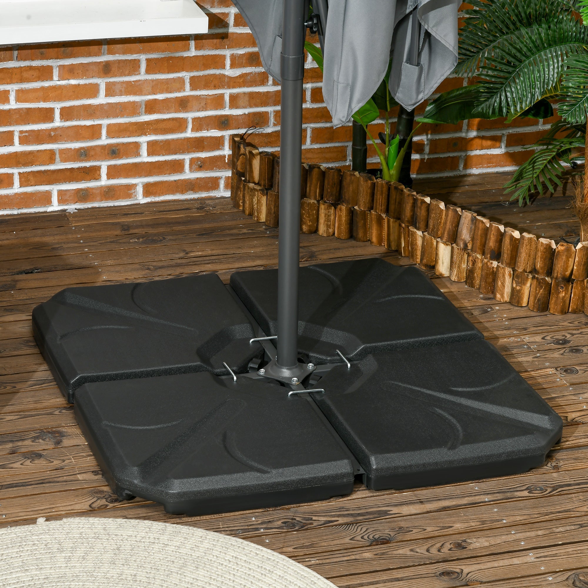 4-Piece HDPE Umbrella Base, Fillable with Water and Sand max 18kg, 103x103x8.3 cm, Black - Borge' Group Limited