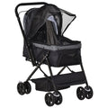 Foldable Dog Stroller with Swivel Handle and Storage Basket, Black - Borge' Group Limited