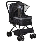 Foldable Dog Stroller with Swivel Handle and Storage Basket, Black - Borge' Group Limited