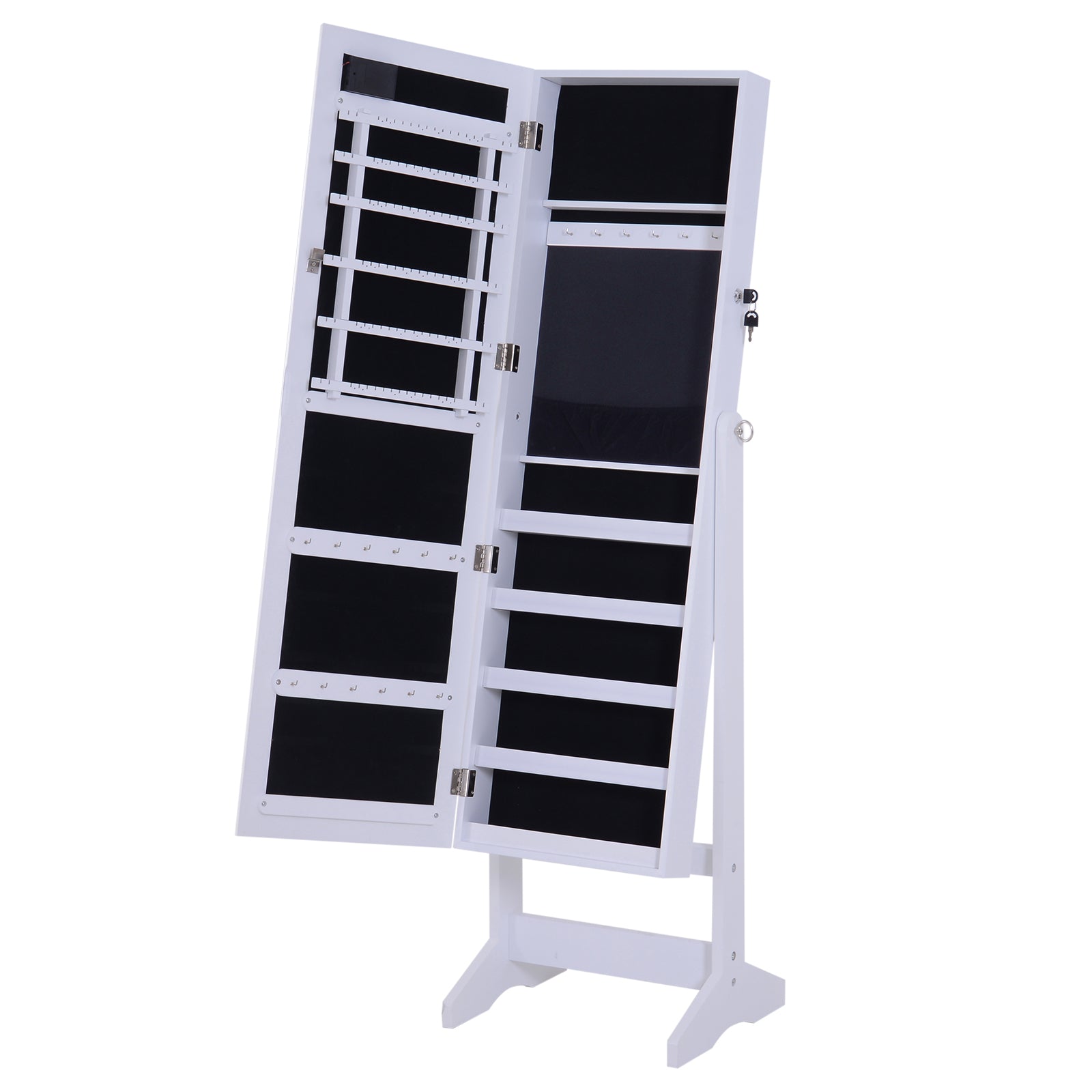 mirror jewelry wardrobe with 20 led lights, white, 40x37x146 cm - Borgè