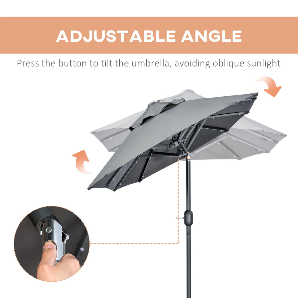 Double Parasol with Cross Base and Solar Lights, 295x150x219cm, Grey - Borge' Group Limited