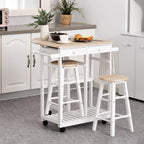 Folding Kitchen Cart with 2 White MDF wooden stools - Borgè
