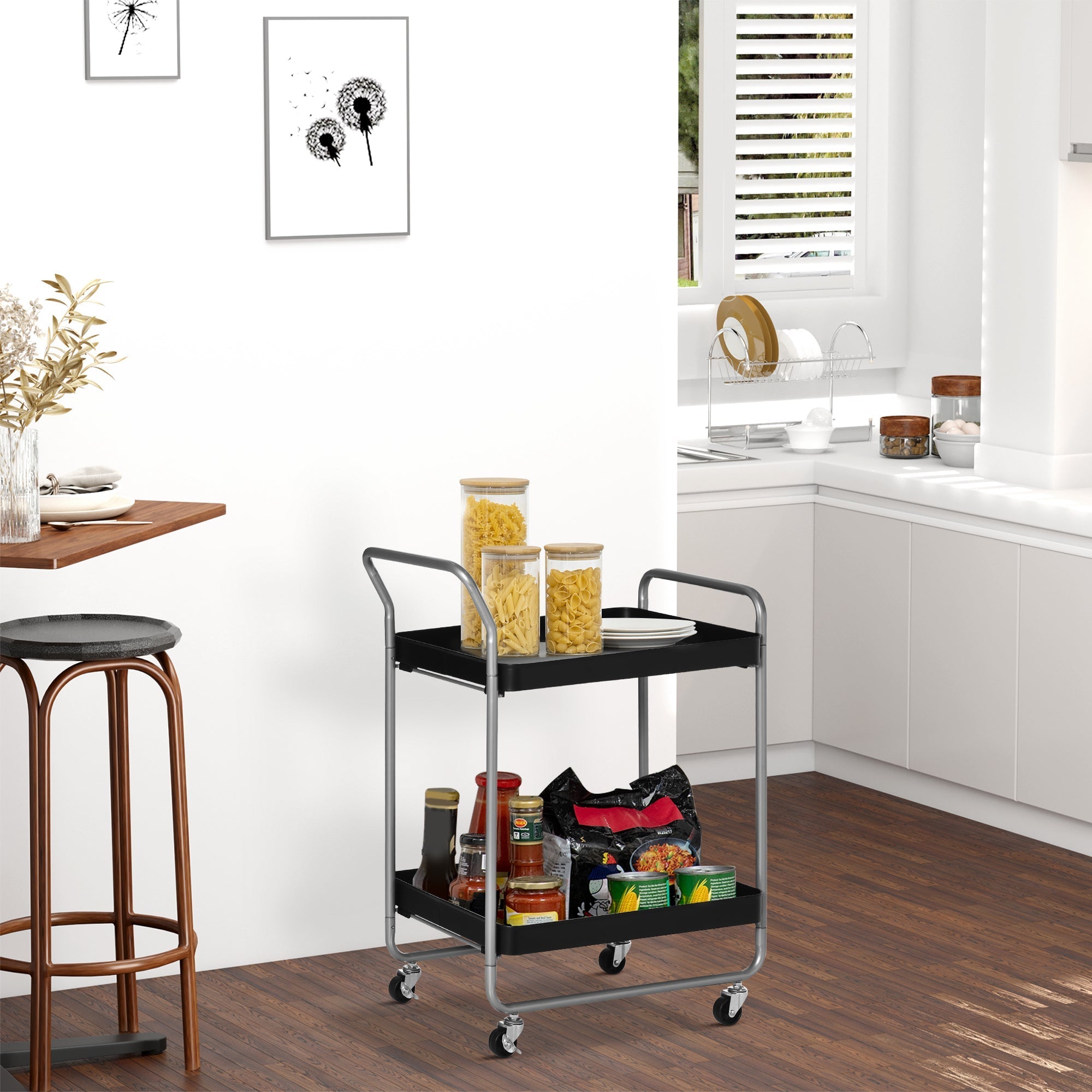 Trolley 2 levels with swivel handles and wheels, in metal, 63x40.4x83.5 cm - Borgè