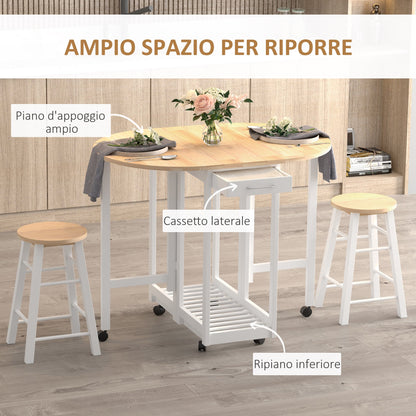 set 3 pieces folding table table and 2 saving stools - white and wood - Borgè