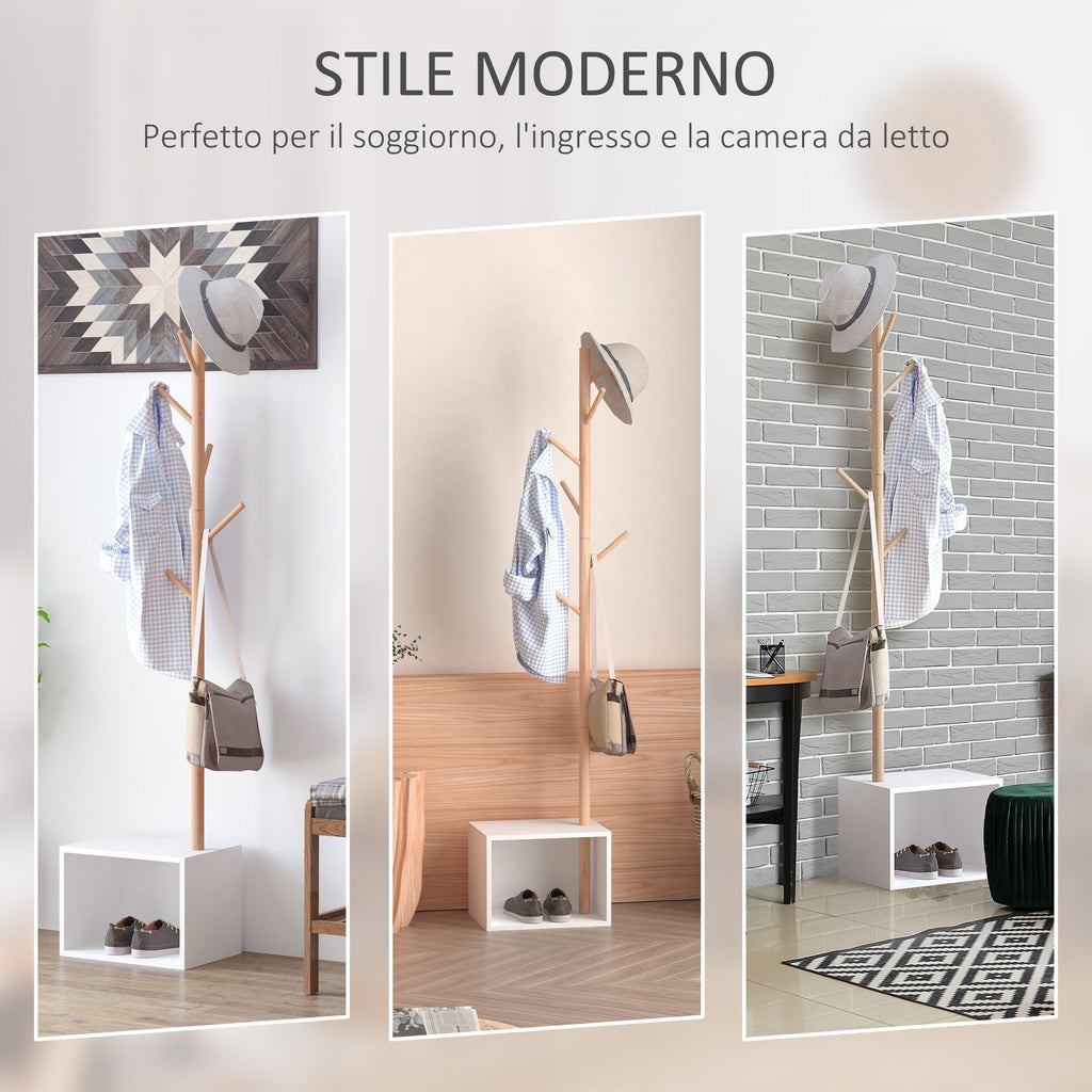 Railbiti shoe rack with 6 bamboo hooks, white, 40x30x180cm - Borgè