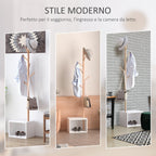 Railbiti shoe rack with 6 bamboo hooks, white, 40x30x180cm - Borgè