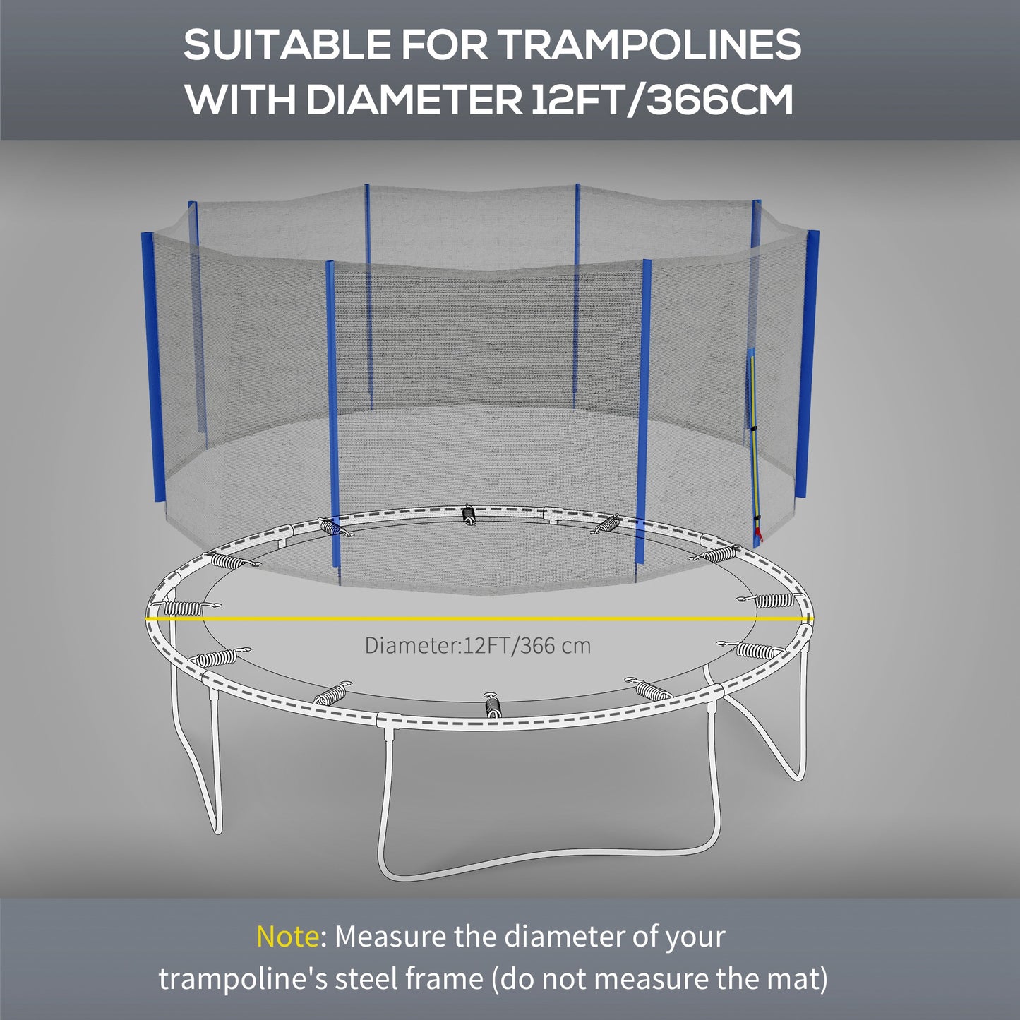 SportNow protection network for 6 -pole trampolines with hinged entrance, in PE, Ã˜366x180 cm, black and blue - Borgè