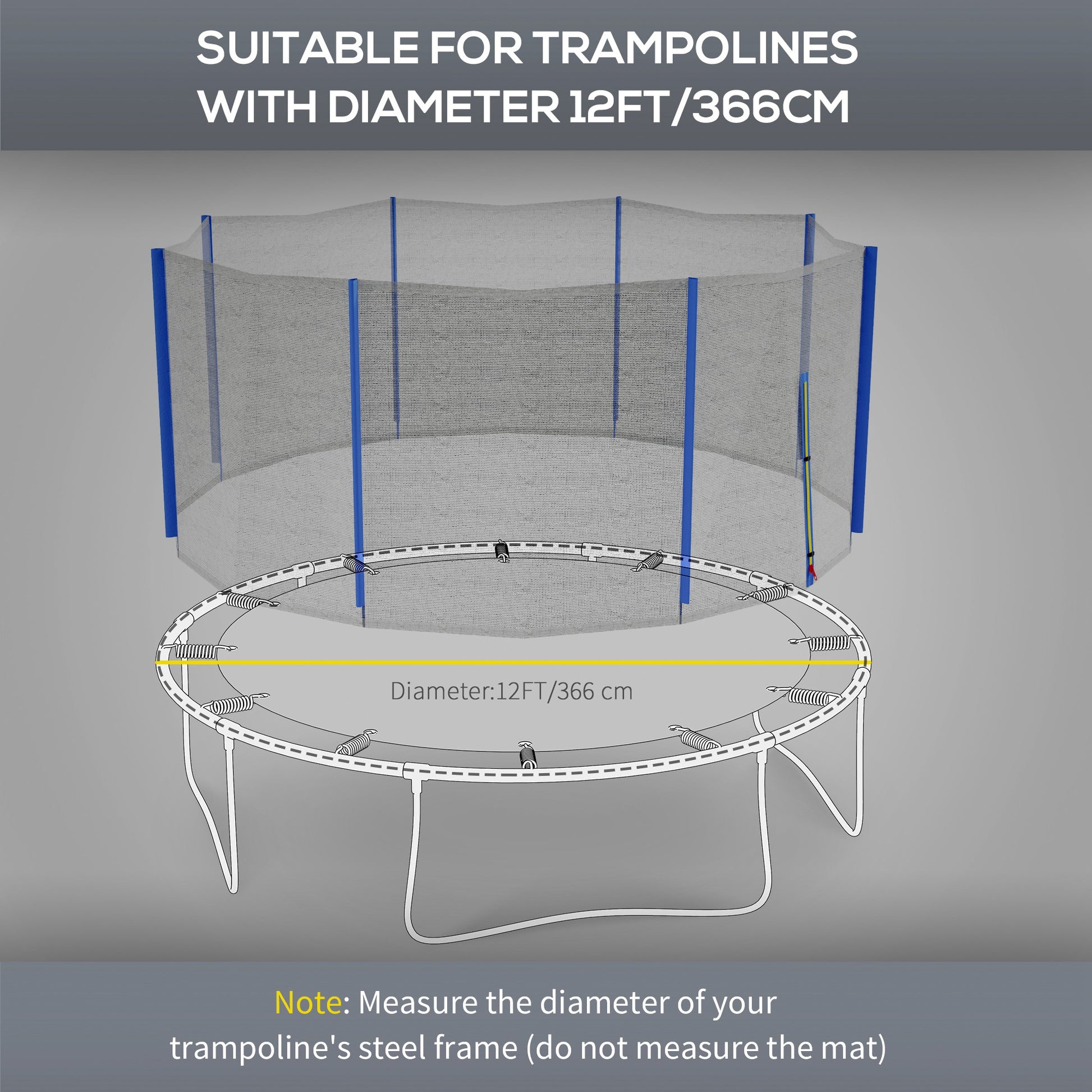 SportNow protection network for 6 -pole trampolines with hinged entrance, in PE, Ã˜366x180 cm, black and blue - Borgè