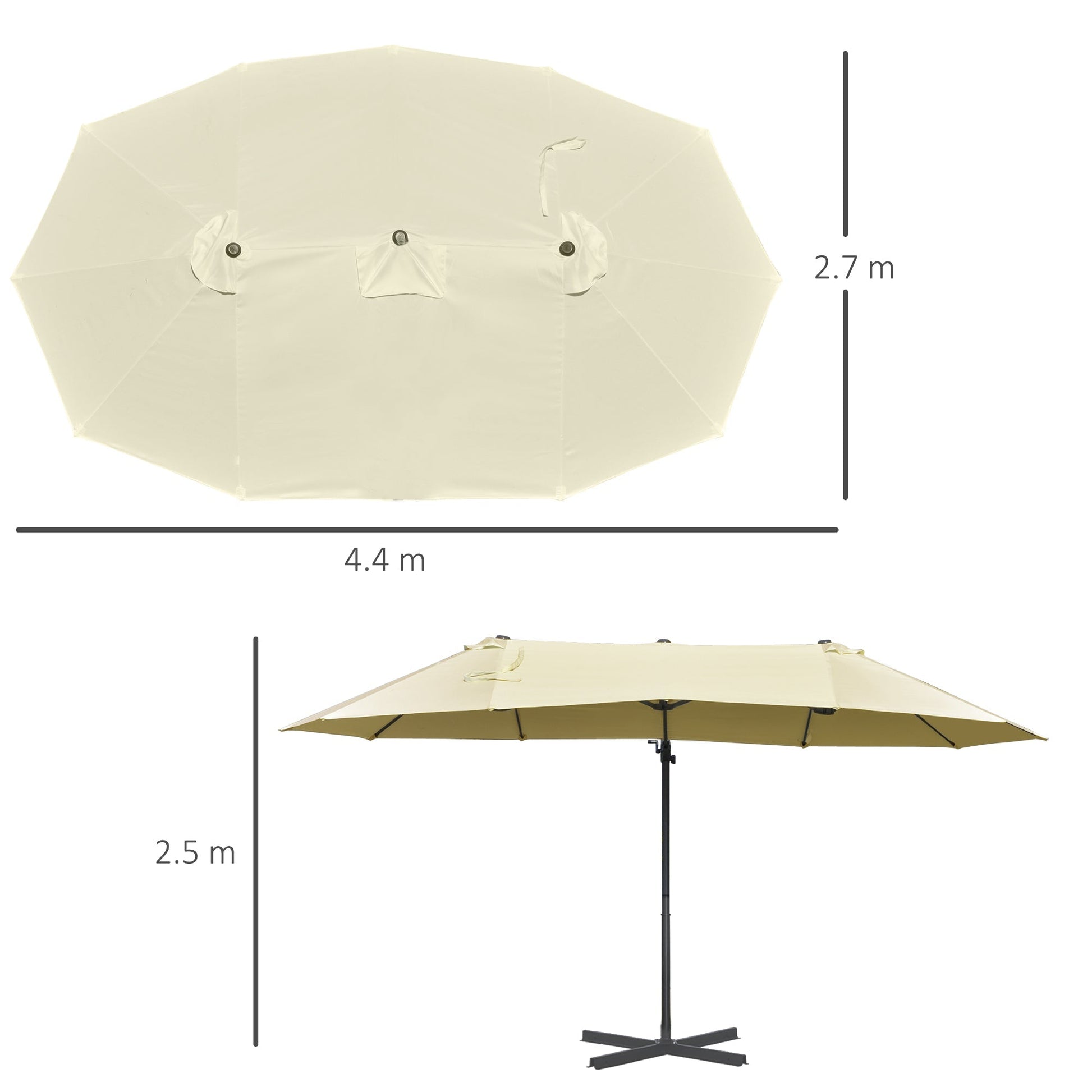 Double Umbrella in Steel and Anti-UV Polyester Waterproof 440x270x250cm - Borgè