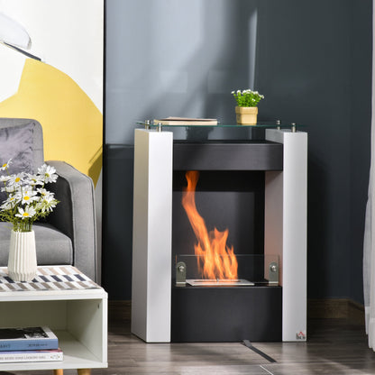 Bioethanol Fireplace with 1.5L Tank and 20m² Coverage, Steel and Glass Biofireplace, 60x20x79cm, Black and White - Borgè