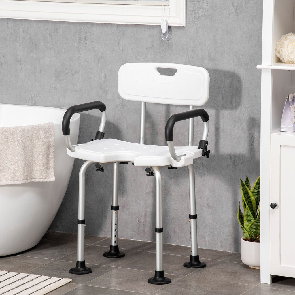 Homcom shower chair for the elderly, disabled and pregnant women padded with U-shaped shape, 54x52x70-82cm, white - Borgè