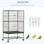 Steel / Wooden Indoor Bird Cage with Tray, 4 Wheels and Perch, 78x52x132cm - Borge' Group Limited