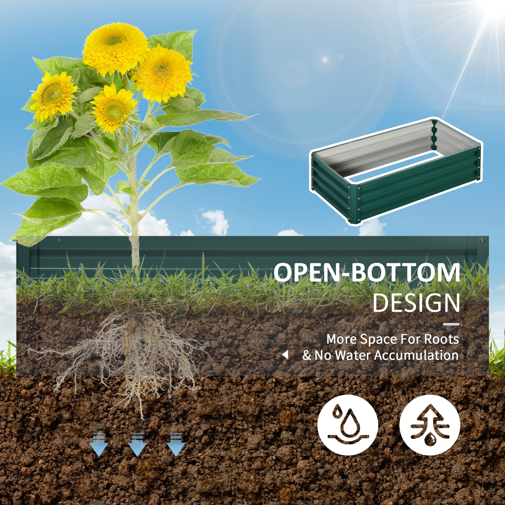 Outsunny For Open Raised Raised Garden Bed with coating, in galvanized steel, 120x60x30.5 cm, green - Borgè