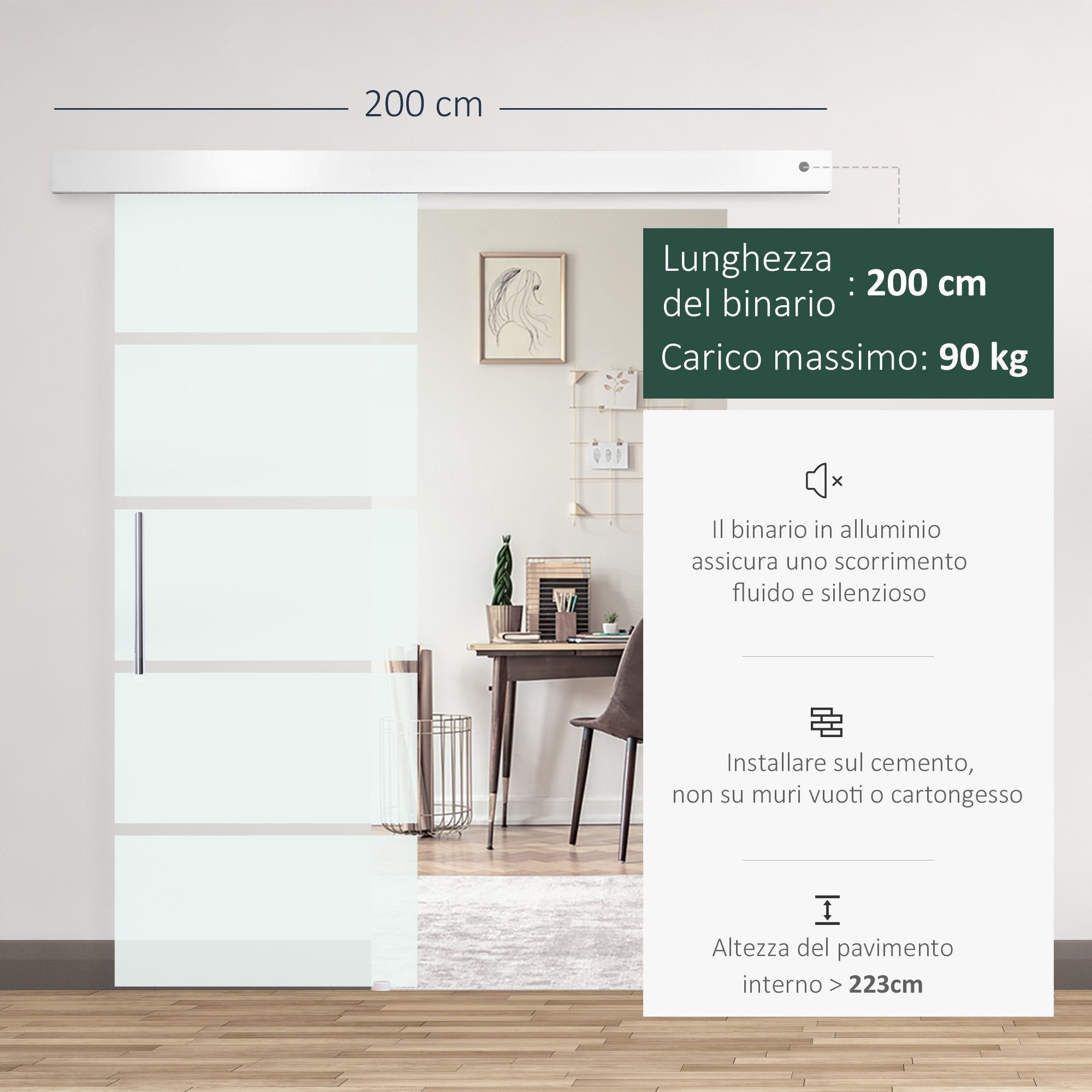 Sliding Glass stripes with aluminum track, 75x210cm - Borgè
