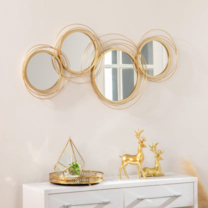 Homcom 3D Metal Mural Decoration, Wall Art in Circles with 107x56cm mirrors, gold - Borgè