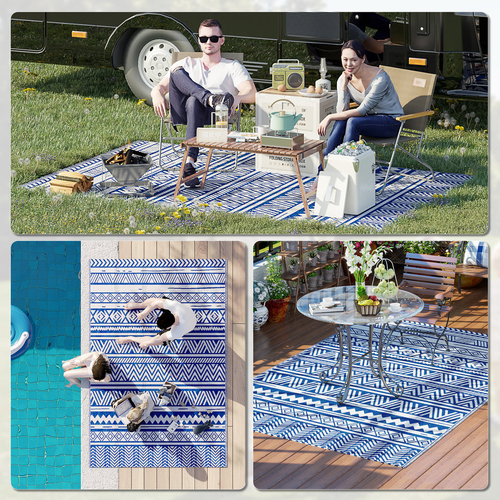 Outsunny outdoor carpet 182x274 cm folding and reversible, in blue and white polypropylene - Borgè