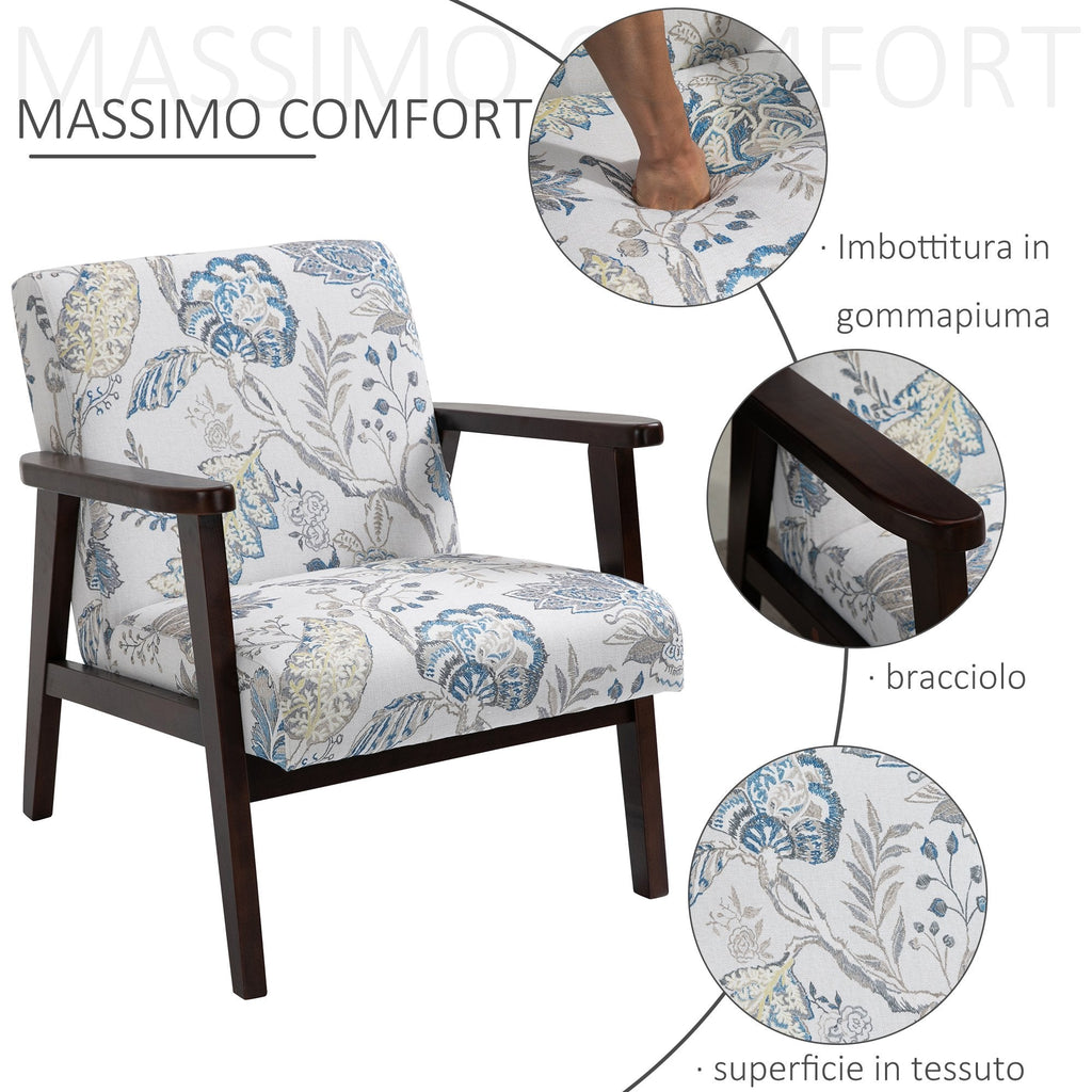 Seat for Living Room Padded armchair with wooden armrests and fabric - Borgè