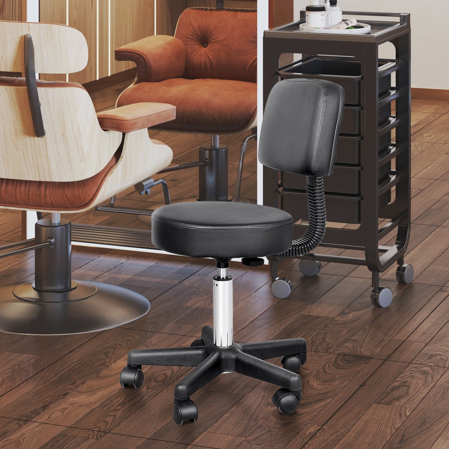 Stools with back of the swivel chair lounge in eco -leather adjustable height black height