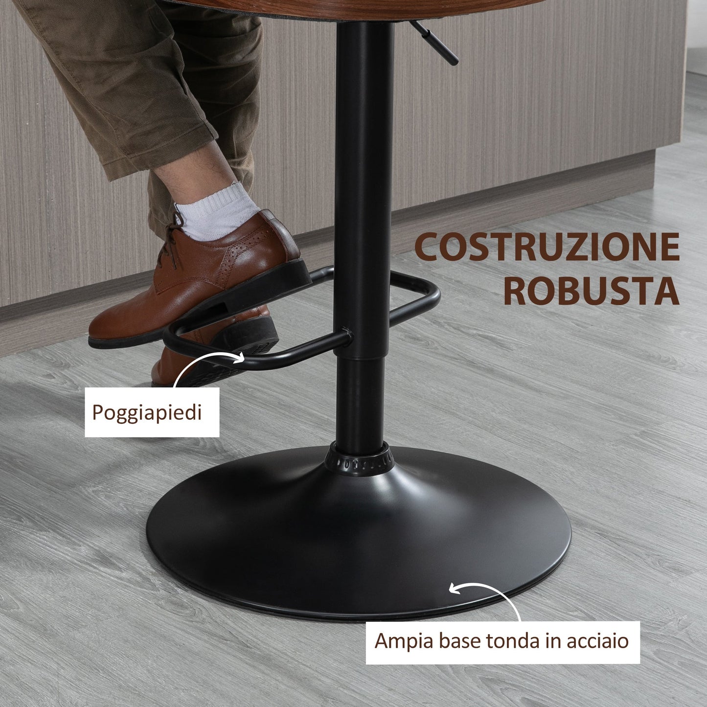 VENERA | Set 2 Swivel Kitchen Bar Stools | 47.5x50x93.5-116 cm | black and walnut