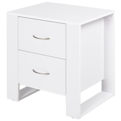 Homcom Modern wooden bedside table with 2 drawers per bedroom, 48x39x54cm, white - Borgè