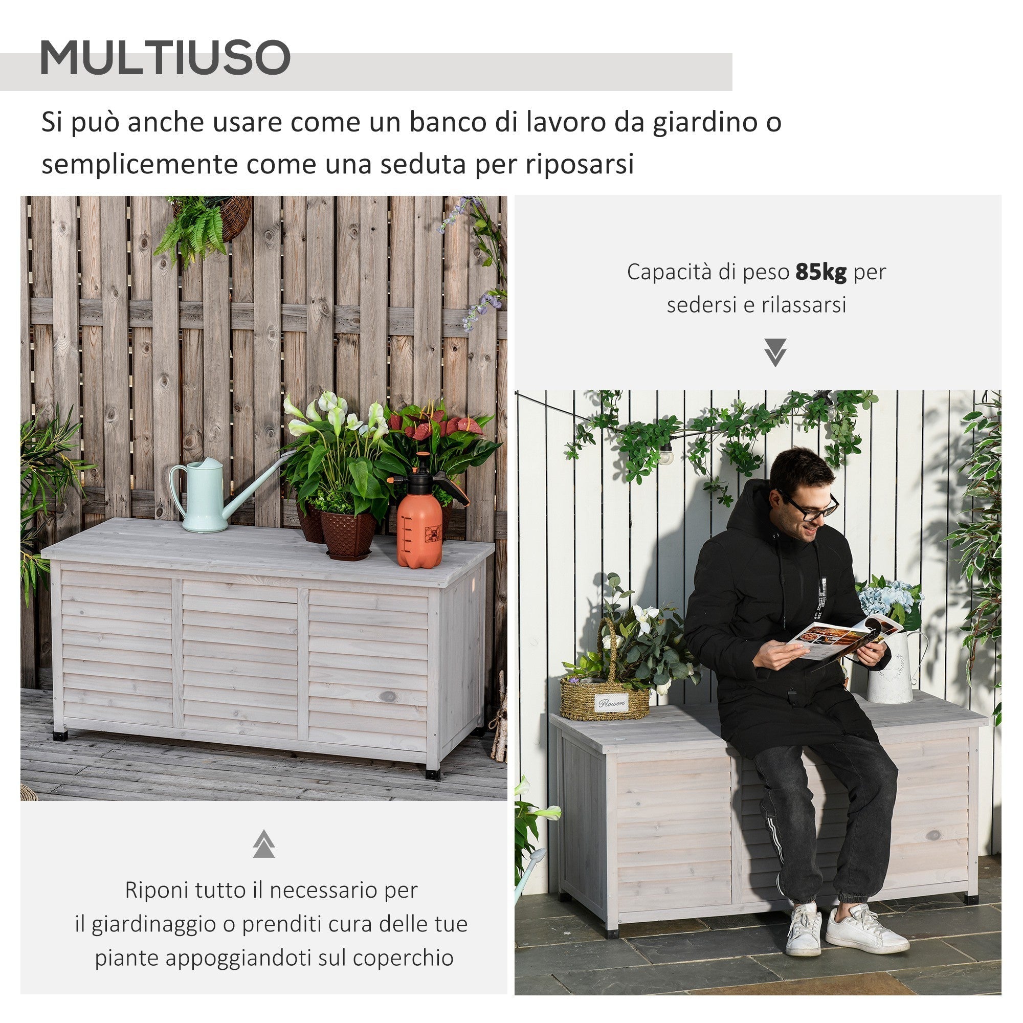 Fir Wood Storage Bench, Outdoor Chest with Non-Slip Feet 127x56x60cm, Grey - Borge' Group Limited