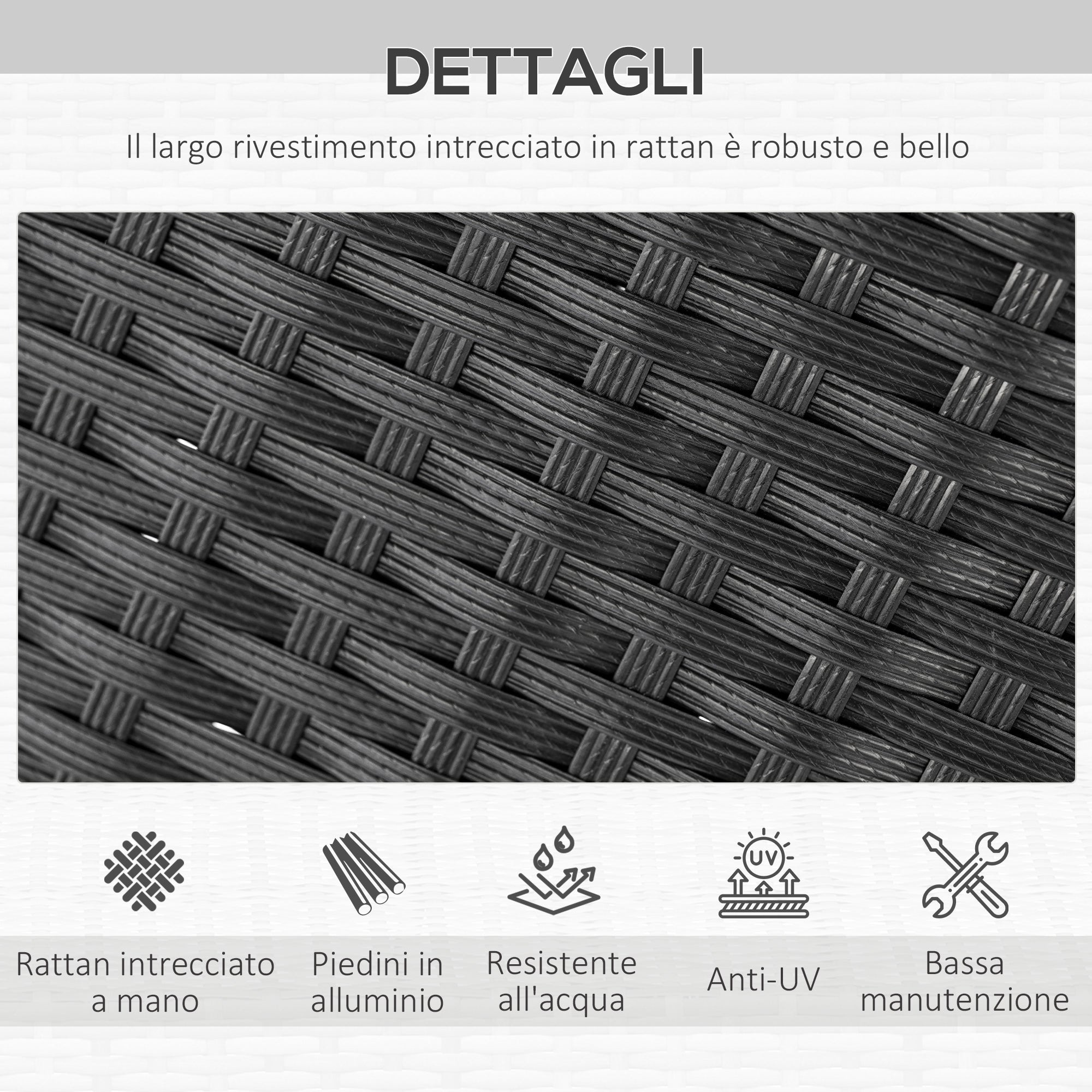 7-Piece Garden Table and Chair Set in PE Rattan and Wood with Soft Cushions, Black - Borge' Group Limited