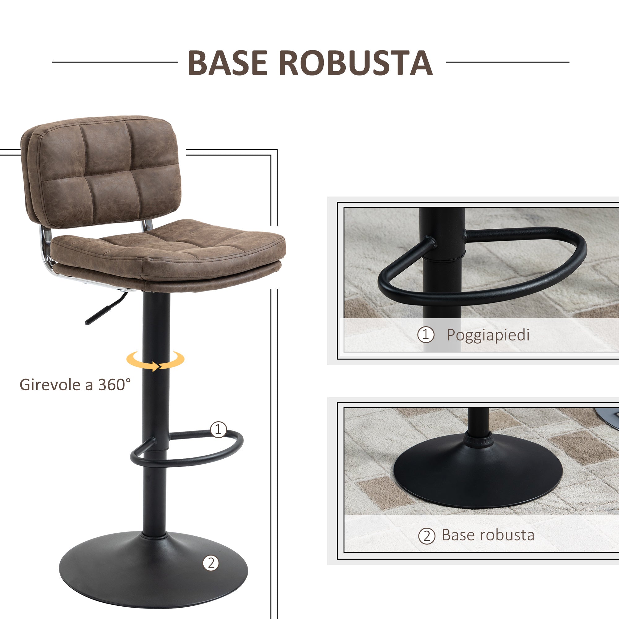 Set 2 swivel bar stools with adjustable height similar and padding - brown - Borgè